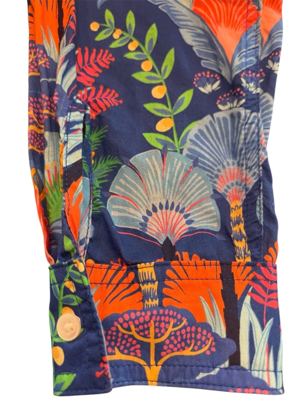 J McLaughlin Button Front Cotton Blouse in Vibrant Colors Size L - Picture 7 of 8